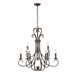 Homestead 2 Tier - 9 Light Candelabra Chandelier in Rubbed Bronze with Drip Candlesticks