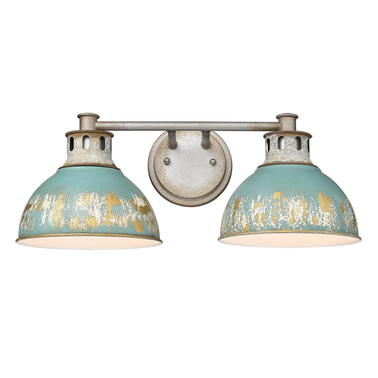 Kinsley 2 Light Bath Vanity in Aged Galvanized Steel with Antique Teal Shade