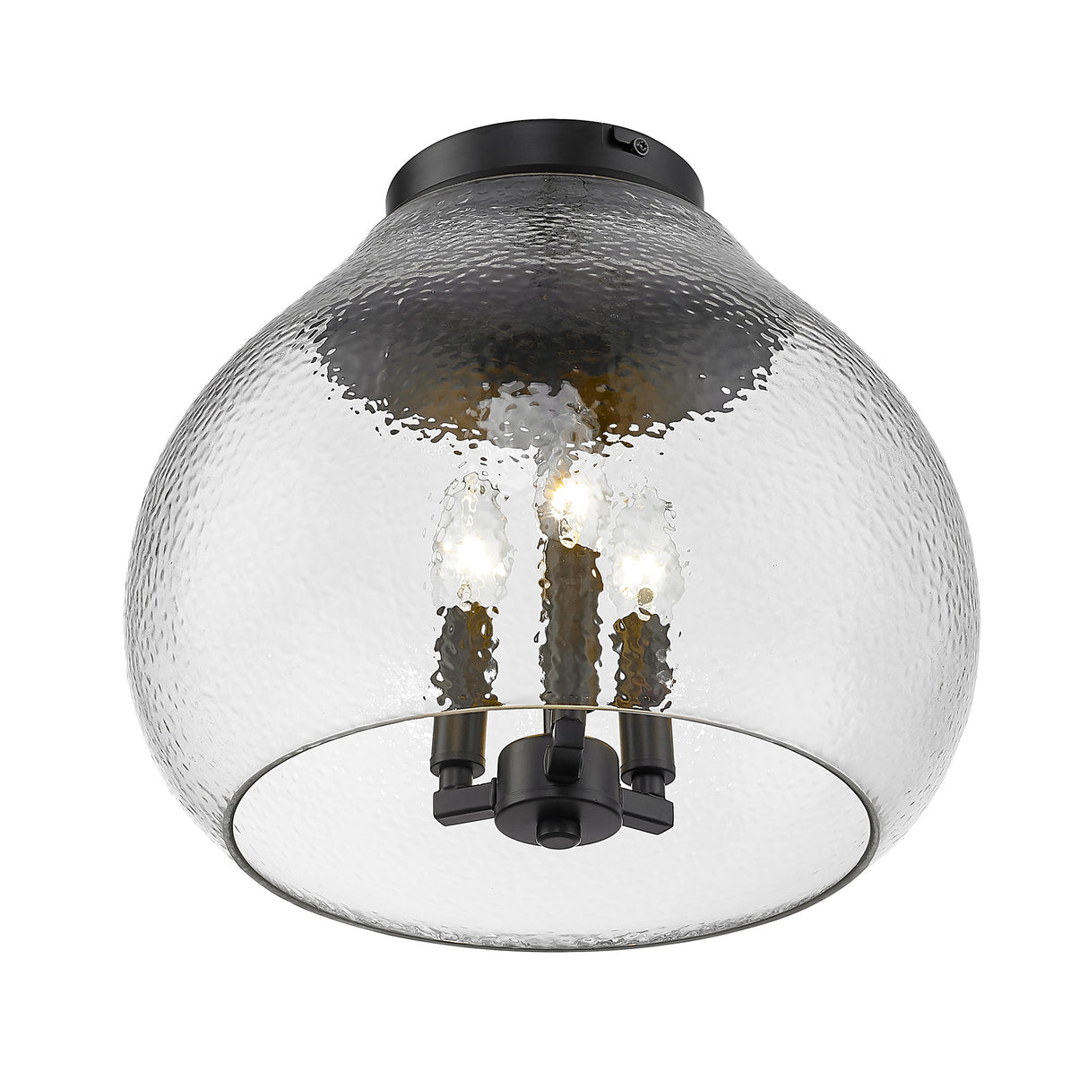 Ariella 3-Light Flush Mount in Matte Black with Hammered Clear Glass