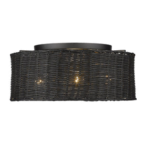 Erma Flush Mount in Matte Black and Black Wicker