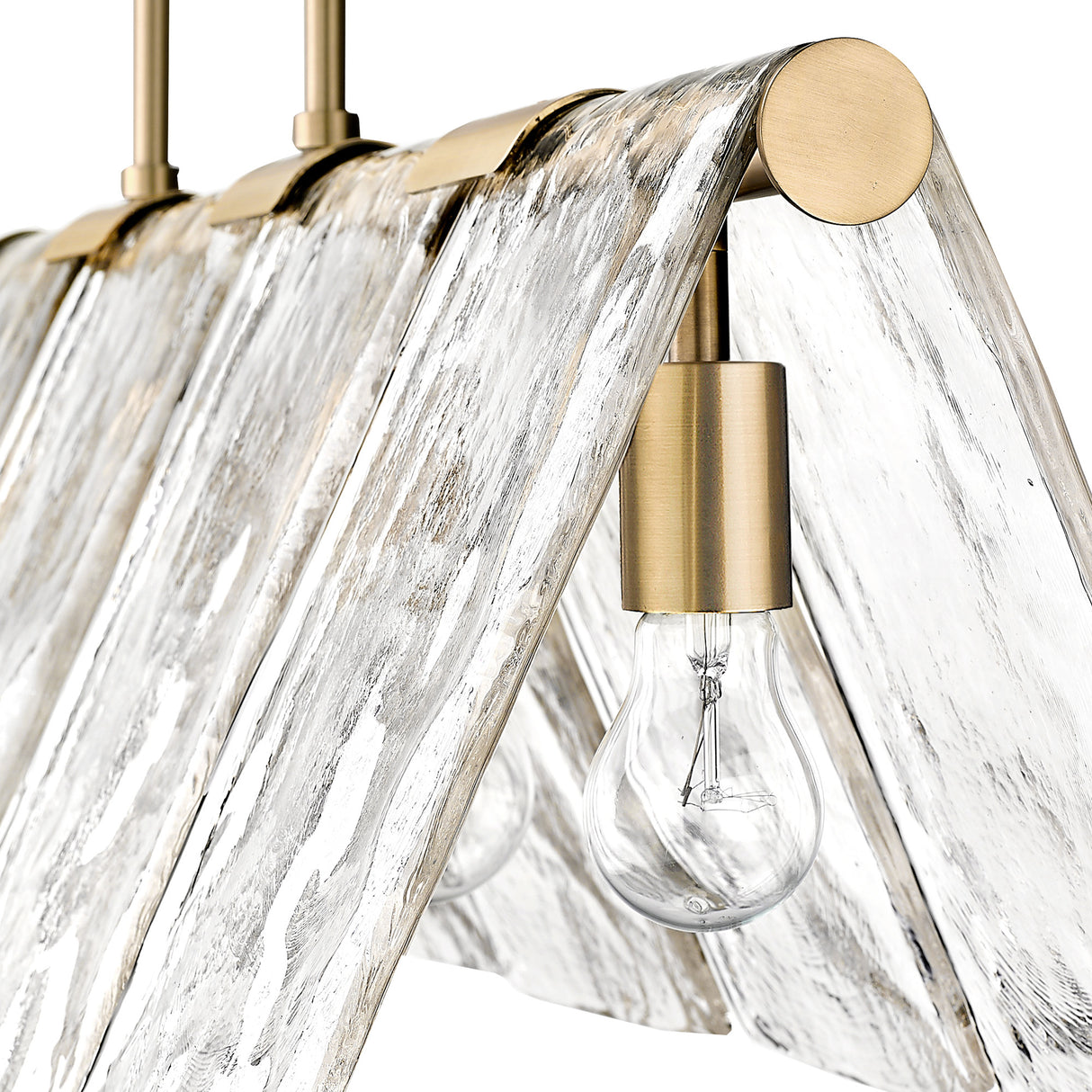 Serenity Linear Pendant in Modern Brass with Hammered Water Glass Shade