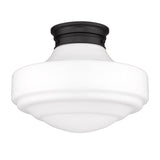 Ingalls Large Semi-Flush in Matte Black with Vintage Milk Glass Shade