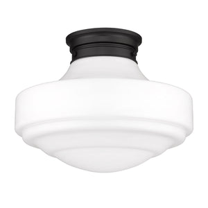 Ingalls Large Semi-Flush in Matte Black with Vintage Milk Glass Shade