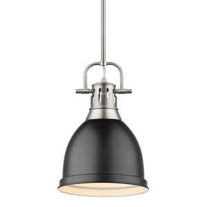Duncan Small Pendant with Rod in Pewter with a Matte Black Shade