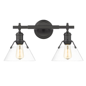 Orwell BLK 2 Light Bath Vanity in Matte Black with Clear Glass Shade