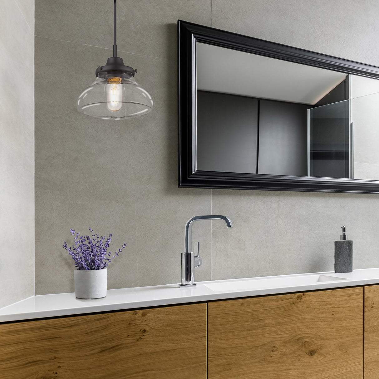 Nash Small Pendant in Matte Black with Clear Glass