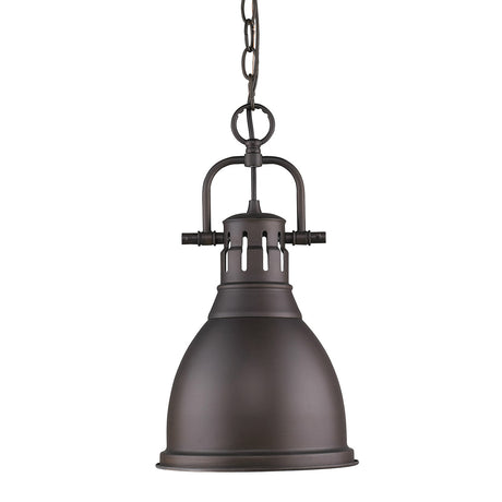 Duncan Small Pendant with Chain in Rubbed Bronze with a Rubbed Bronze Shade