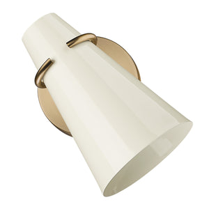 Reeva 1 Light Wall Sconce in Modern Brass with Glossy Ecru Shade