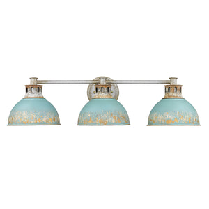 Kinsley 3 Light Bath Vanity in Aged Galvanized Steel with Teal Shade