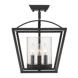 Mercer Semi-Flush in Matte Black with Matte Black accents and Seeded Glass