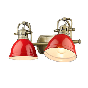 Duncan 2 Light Bath Vanity in Aged Brass with Red Shades