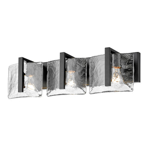 Aenon 3-Light Bath Vanity in Matte Black with Hammered Water Glass Shade