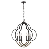 Flori 6 Light Pendant in Matte Black with Espresso Wood Beads