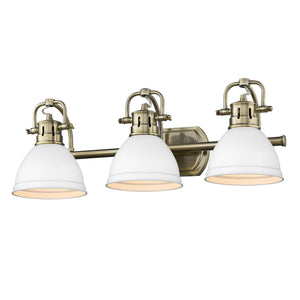 Duncan 3 Light Bath Vanity in Aged Brass with a Matte White Shade