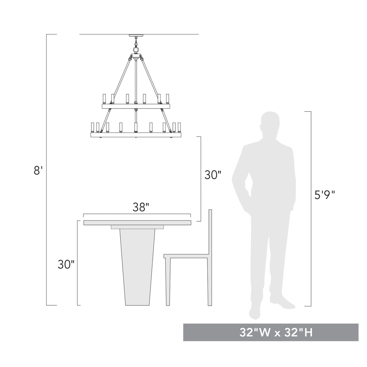 Alastair 2 Tier 6+9 Light Chandelier in Matte Black