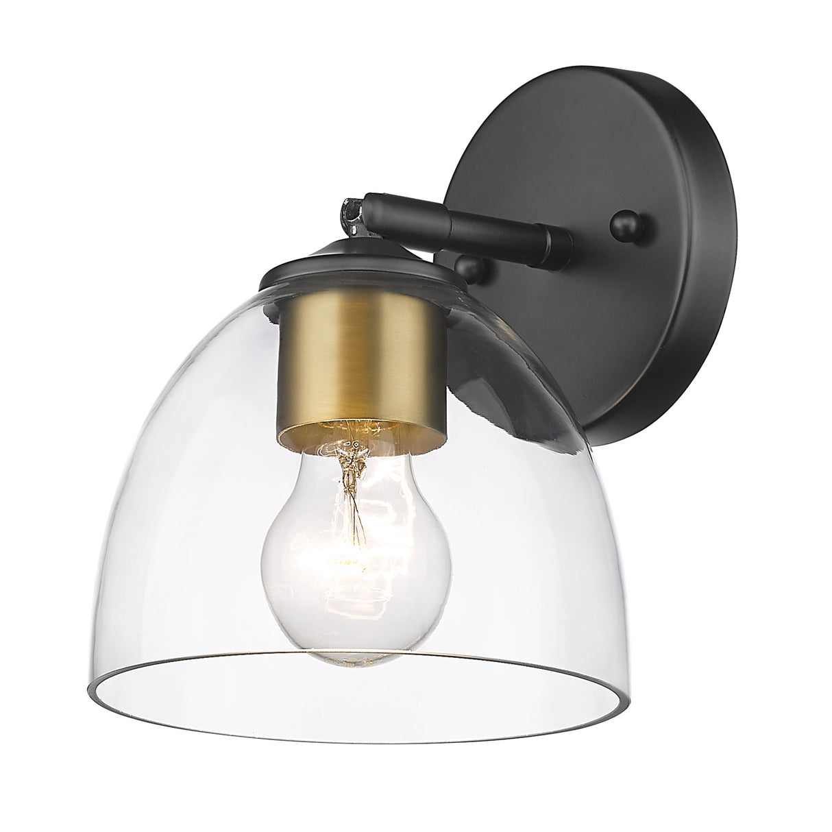 Roxie Semi-Flush in Matte Black with Brushed Champagne Bronze and Clear Glass Shade