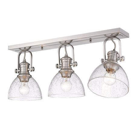 Hines 3-Light Semi-Flush in Pewter with Seeded Glass