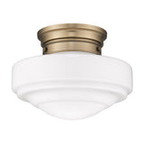 Ingalls Semi-Flush in Modern Brass and Vintage Milk Glass Shade