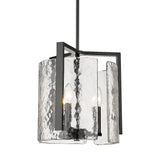 Aenon 3-Light Pendant in Matte Black with Hammered Water Glass Shade