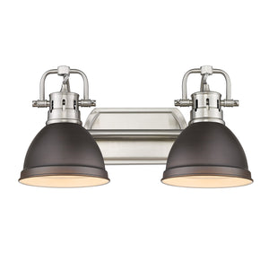 Duncan 2 Light Bath Vanity in Pewter with Rubbed Bronze Shades