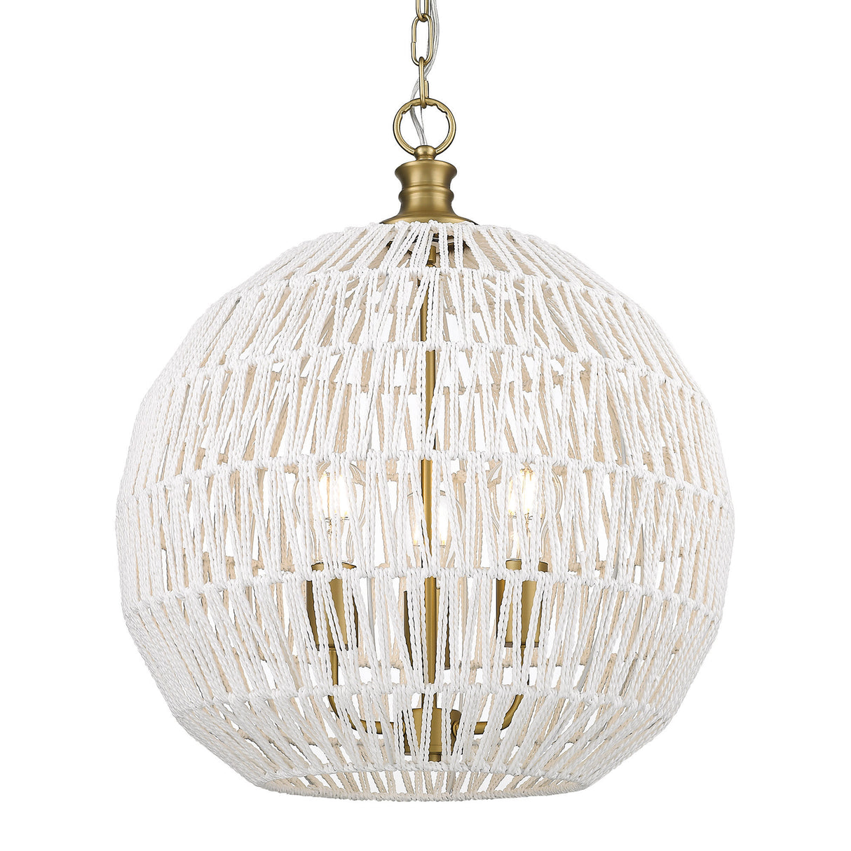 Florence 5-Light Pendant in Brushed Champagne Bronze and Bleached White Raphia Rope Shade
