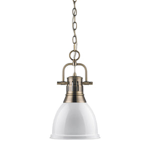 Duncan Small Pendant with Chain in Aged Brass with a White Shade