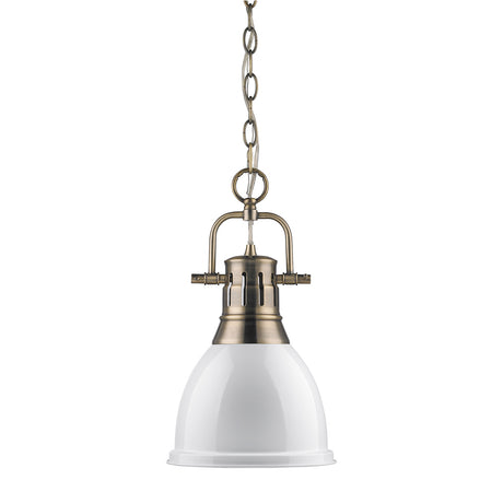 Duncan Small Pendant with Chain in Aged Brass with a White Shade