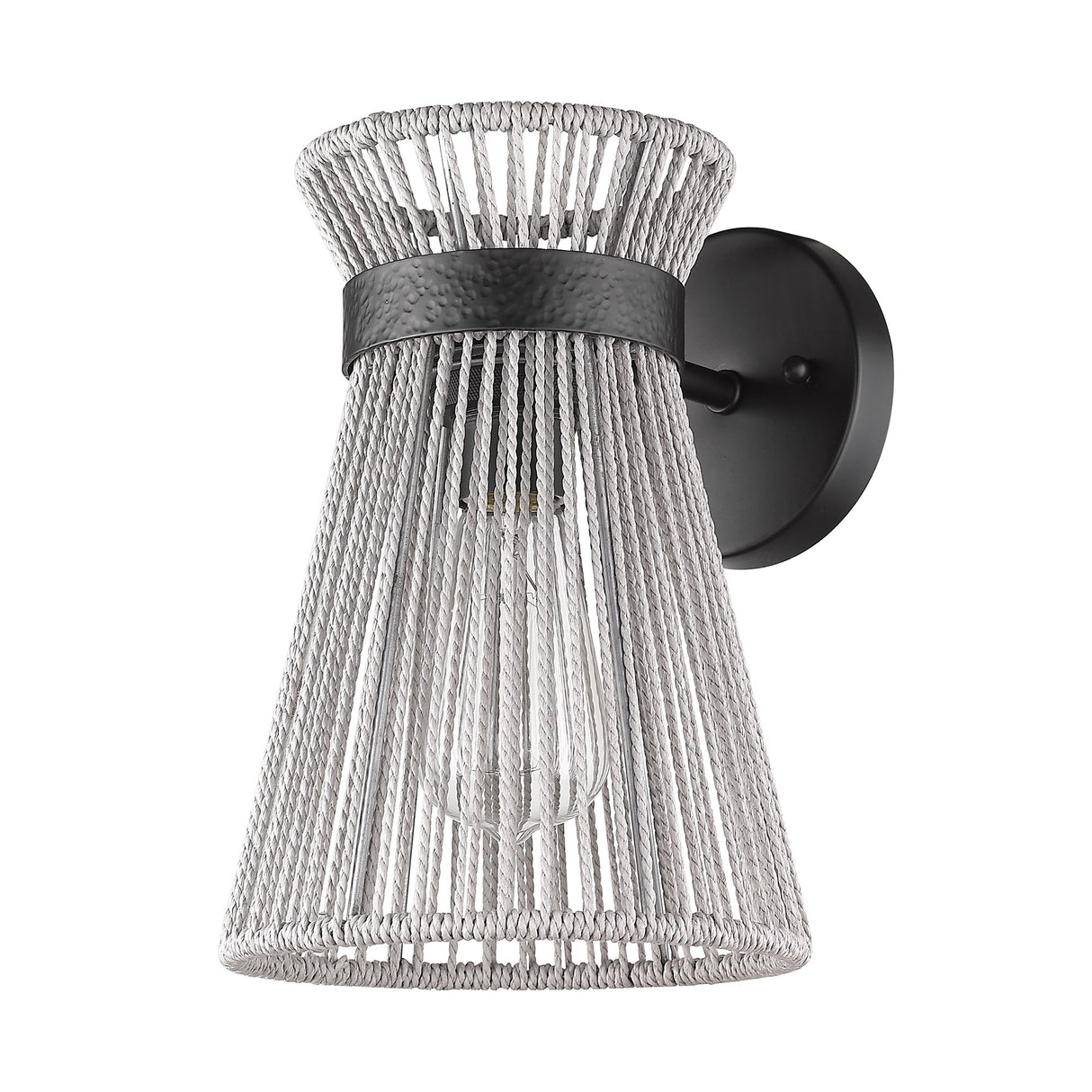 Avon 1-Light Wall Sconce in Matte Black with Bleached Raphia Rope