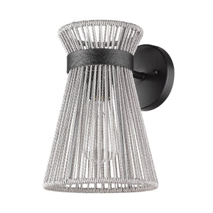Avon 1-Light Wall Sconce in Matte Black with Bleached Raphia Rope