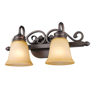 Belle Meade 2 Light Bath Vanity in Rubbed Bronze with Tea Stone Glass