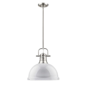 Duncan 1 Light Pendant with Rod in Pewter with a White Shade