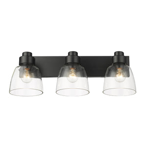 Remy 3 Light Bath Vanity in Matte Black with Clear Glass Shade
