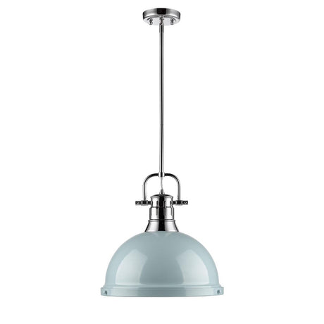 Duncan 1 Light Pendant with Rod in Chrome with a Seafoam Shade