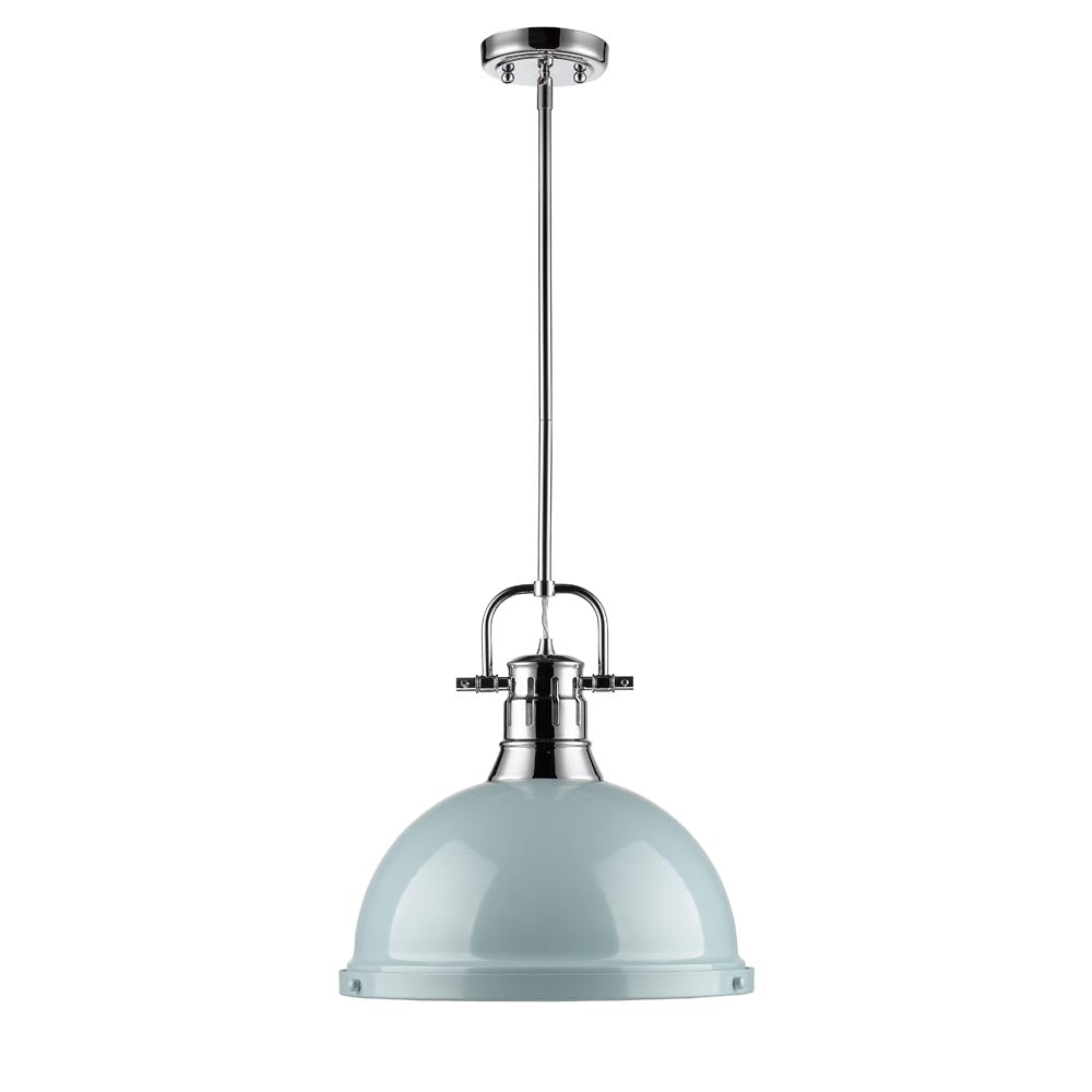 Duncan 1 Light Pendant with Rod in Chrome with a Seafoam Shade