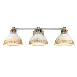 Kinsley 3 Light Bath Vanity in Aged Galvanized Steel with Antique Ivory Shade