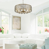 Joia 8 Light Chandelier in Peruvian Gold with a Sheer Filigree Mist Shade