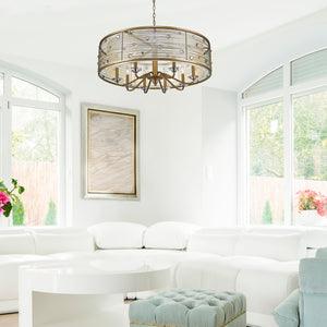 Joia 8 Light Chandelier in Peruvian Gold with a Sheer Filigree Mist Shade