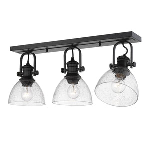 Hines 3-Light Semi-Flush in Matte Black with Seeded Glass