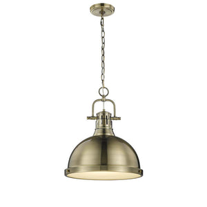 Duncan 1 Light Pendant with Chain in Aged Brass with a Aged Brass Shade
