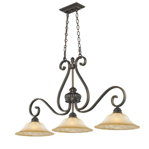 Mayfair 3 Light Linear Pendant in Leather Crackle with Crème Brulee Glass