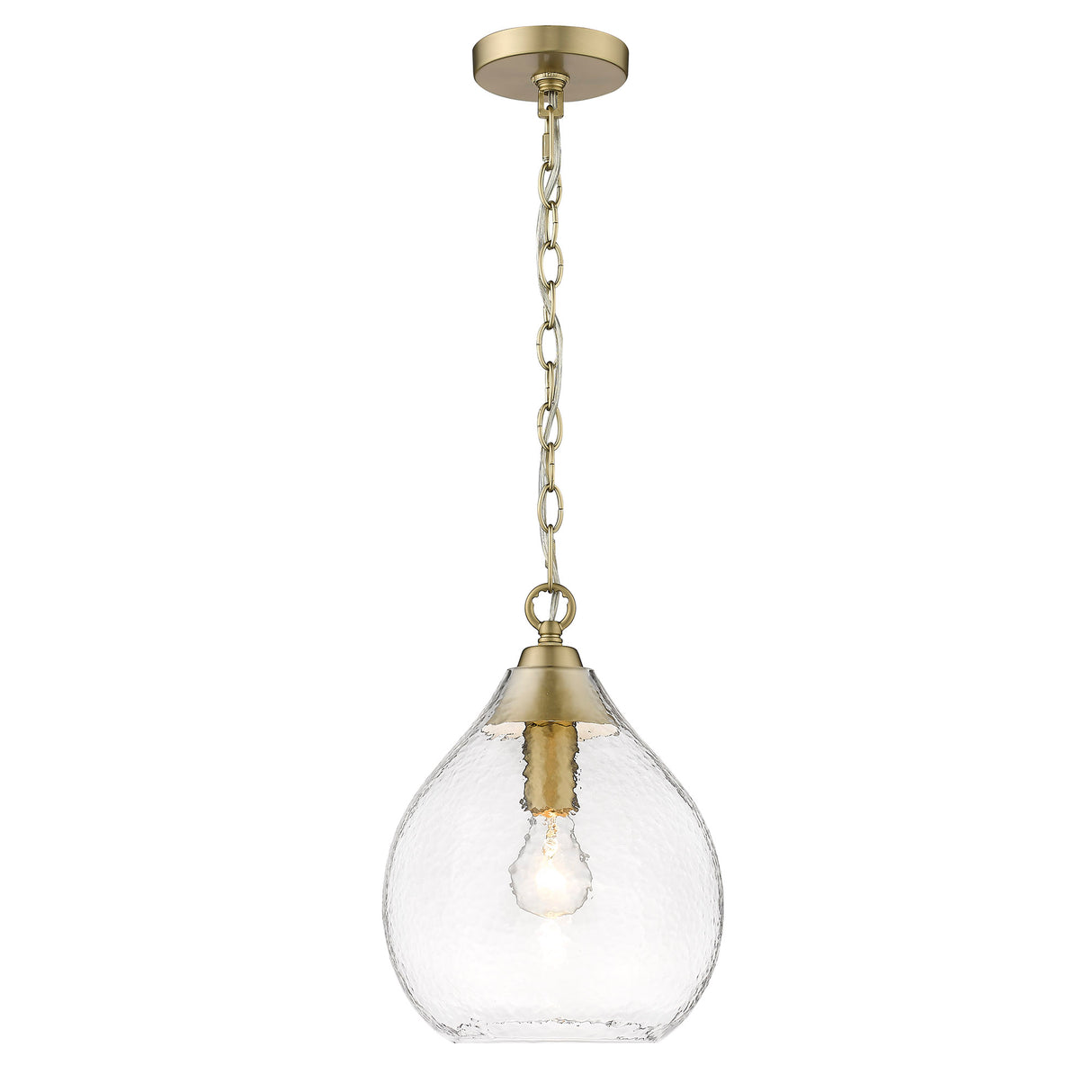 Ariella Small Pendant in Brushed Champagne Bronze with Hammered Clear Glass