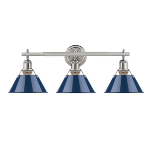 Orwell PW 3 Light Bath Vanity in Pewter with Navy Blue Shades