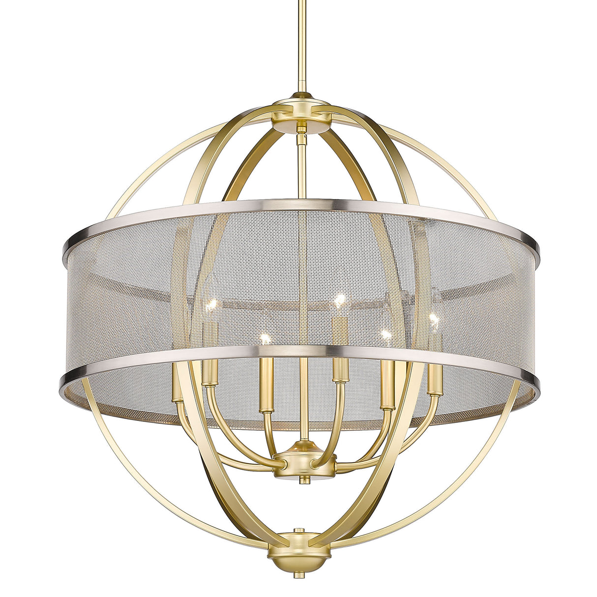 Colson OG 6 Light Chandelier (with Pewter shade) in Olympic Gold