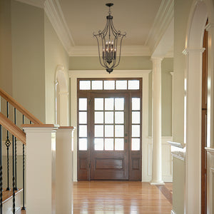 Multi-Family 2 Tier - 9 Light Caged Foyer in Rubbed Bronze with Drip Candlesticks
