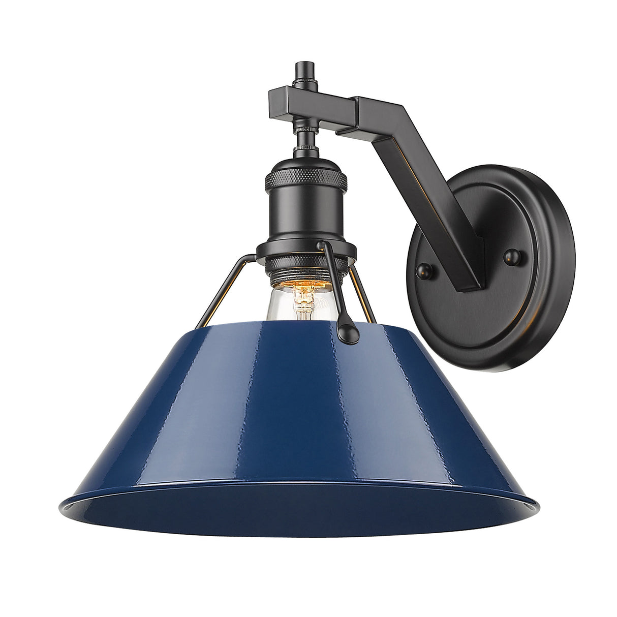 Orwell BLK 1 Light Wall Sconce in Matte Black with Navy Blue Shade