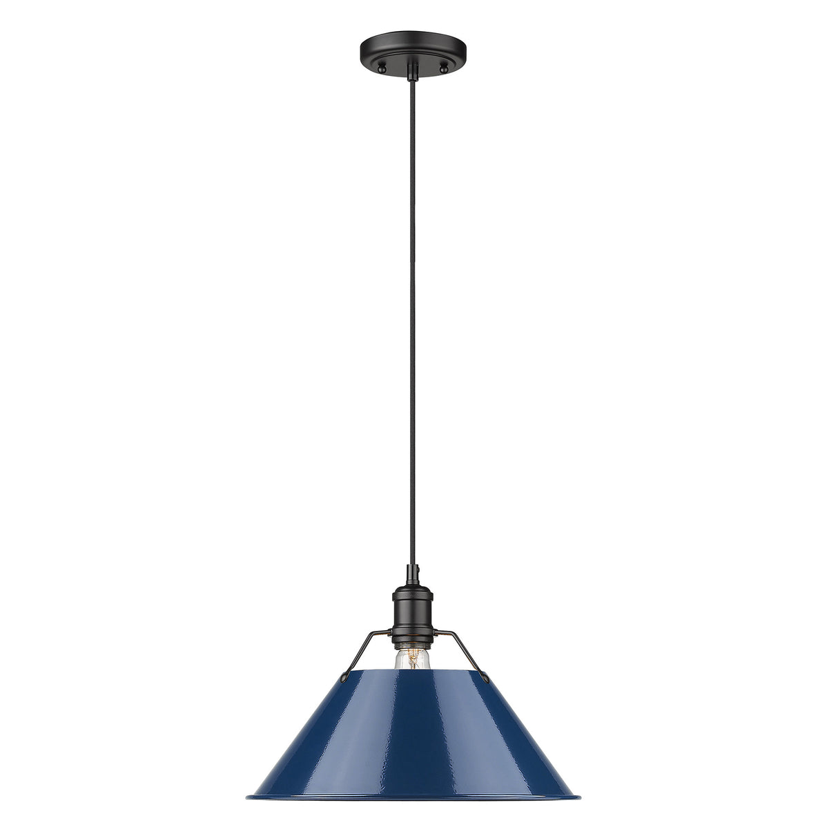 Orwell BLK 1 Light Pendant - 14" in Matte Black with Navy Blue Shade