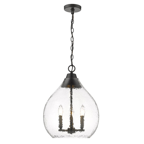 Ariella 3-Light Pendant in Matte Black with Hammered Clear Glass