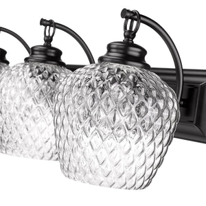 Adeline 3 Light Bath Vanity in Matte Black with Clear Glass Shade