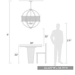 Colson BLK 9 Light Chandelier (with Pewter shade) in Matte Black