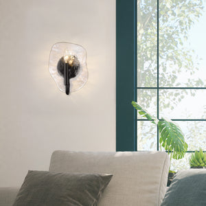 Samara 1 Light Wall Sconce in Matte Black with Hammered Water Glass Shade
